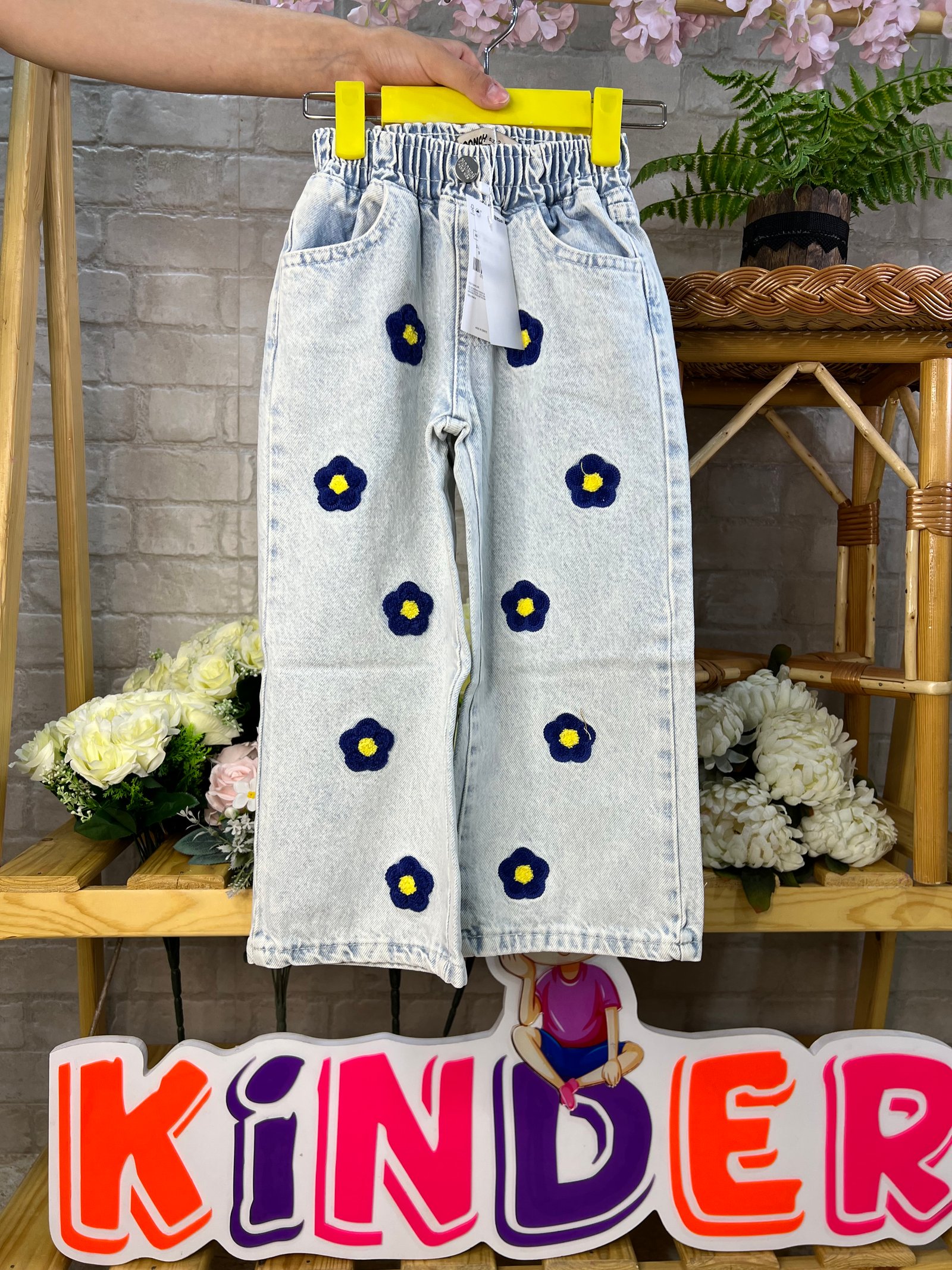 Pantalon à fleur bleue 