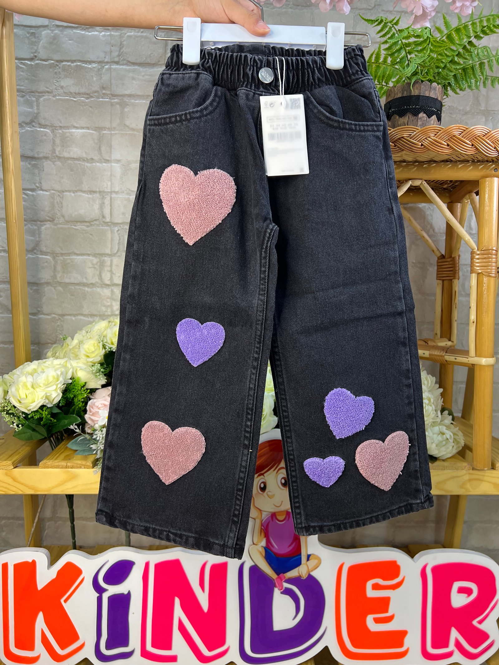 Pantalon jean cœur ( noir )