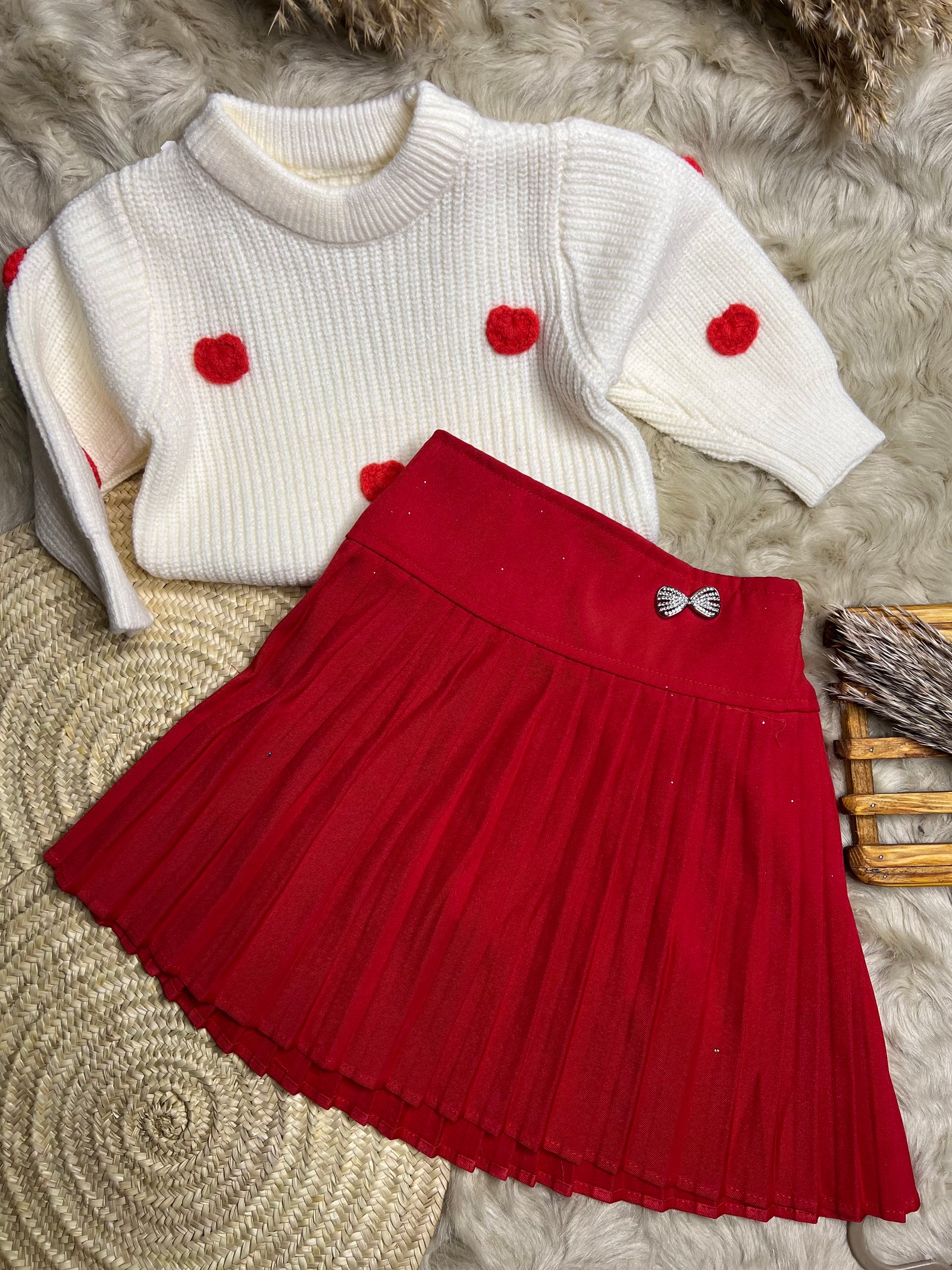 Ensemble jupe plissée rouge 